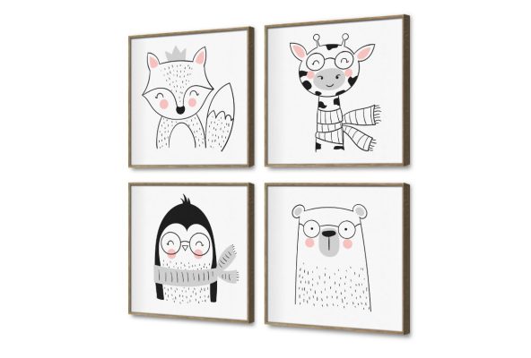 تابلوهات مودرن لحيوانات كيوت لغرف الأطفال SA104024 حيوانات مفترسة, زرافات, طيور, كل التابلوهات المودرن, حيوانات و طيور ابيض - اوف وايت, اسود, بينك – فوشيا الستريشن - فيكتور, بسيط و هادئ, بوهو ستايل, ديجيتال آرت, مودرن غرفة اطفال, غرفة بنات, غرفة شباب ببرواز, برواز خشبى, مربع