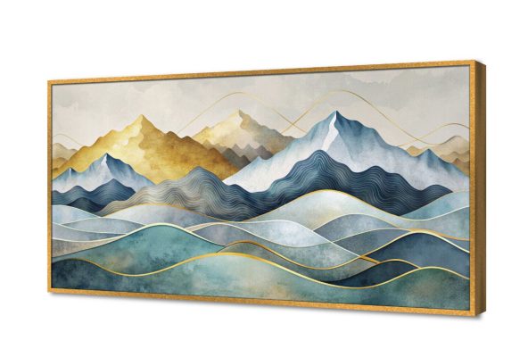 لوحة فنية جبال تجريدية ذهبية لديكور الحوائط SA104091 كل التابلوهات المودرن, جبال, تجريدي, مناظر طبيعية ازرق - تركواز, فضى – ذهبى الستريشن - فيكتور, الوان مائية, ديجيتال آرت, مودرن غرفة الاستقبال, غرفة المعيشة, غرفة النوم, مكاتب – شركات - اعمال بالعرض, ببرواز, برواز ذهبى, مستطيل