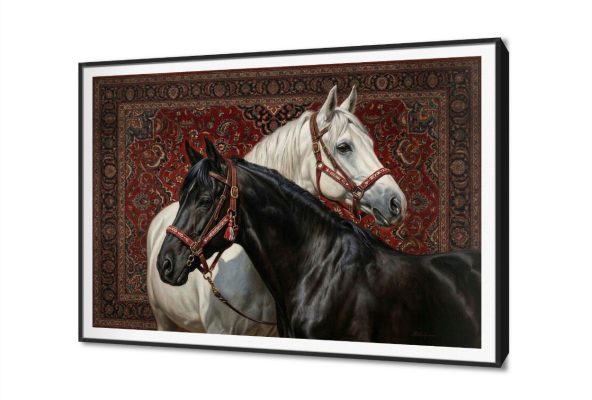 لوحات فنية لخيول أصيلة بخلفية سجاد شرقي SA104178 احصنه, كل التابلوهات المودرن, حيوانات و طيور ابيض - اوف وايت, احمر - نبيتى, اسود, الوان داكنة, بنى - بيج كلاسيك – نيو كلاسيك, لوحات فنية, مظهر بارز, مودرن غرفة الاستقبال, غرفة المعيشة, مدخل المنزل, مكاتب – شركات - اعمال بالعرض, ببرواز, برواز SF9, برواز اسود, مستطيل