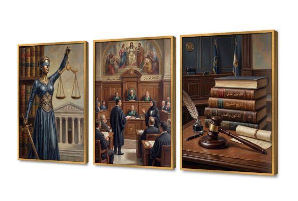 طقم لوحات فنية لمحامي تعبر عن العدالة SA105808 اعمال و شركات, بنات, رجال, قانون - قضاء - محاماه, مبانى و هندسة معمارية, كل التابلوهات المودرن, شخصيات و وجوه, اماكن و مدن و مباني ازرق - تركواز, الوان داكنة, بنى - بيج, فضى – ذهبى لوحات فنية, مظهر بارز, مودرن غرفة المعيشة, مدخل المنزل, مكاتب – شركات - اعمال بالطول, بالعرض, ببرواز, برواز ذهبى, مستطيل