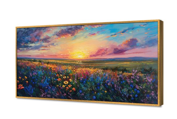 لوحات فنية لغروب الشمس الساحر وحقول الزهور SA105336 سحاب, كل التابلوهات المودرن, مناظر طبيعية, ورود - زهور - نباتات ازرق - تركواز, اصفر, بينك – فوشيا, قوى و زاهى, متعدد الالوان, موف – ارجوانى الوان زيتية - اكريليك, لوحات فنية, مظهر بارز, مودرن غرفة الاستقبال, غرفة المعيشة, غرفة النوم, مدخل المنزل, مكاتب – شركات - اعمال شروق - غروب, فصل الربيع بالعرض, ببرواز, برواز ذهبى, مستطيل