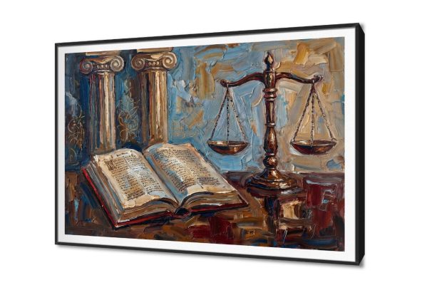 لوحات فنية تعبر عن العدالة والقانون بأسلوب كلاسيكي SA105681 اعمال و شركات, قانون - قضاء - محاماه, مبانى و هندسة معمارية, كل التابلوهات المودرن, طبيعه صامتة, اماكن و مدن و مباني ازرق - تركواز, الوان داكنة, بنى - بيج الوان زيتية - اكريليك, لوحات فنية, مظهر بارز, مودرن غرفة الاستقبال, غرفة المعيشة, مكاتب – شركات - اعمال بالعرض, ببرواز, برواز SF9, برواز اسود, مستطيل