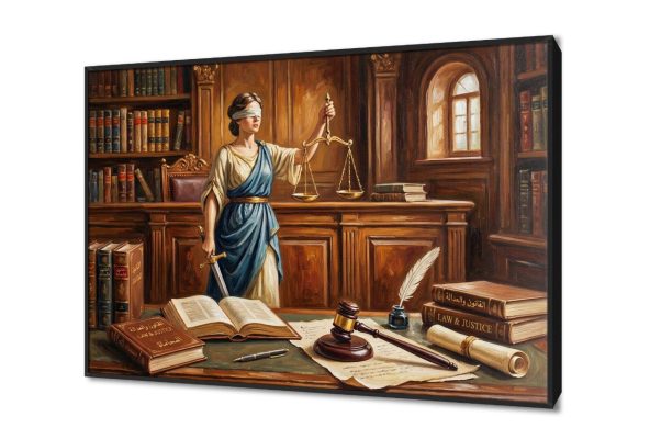 لوحات فنية راقية تجسد ميزان العدالة والقانون SA105696 اعمال و شركات, بنات, قانون - قضاء - محاماه, كل التابلوهات المودرن, شخصيات و وجوه الوان داكنة, بنى - بيج, فضى – ذهبى الوان زيتية - اكريليك, ديجيتال آرت, كلاسيك – نيو كلاسيك, لوحات فنية, مظهر بارز غرفة الاستقبال, غرفة المعيشة, مكاتب – شركات - اعمال بالعرض, ببرواز, برواز اسود, مستطيل