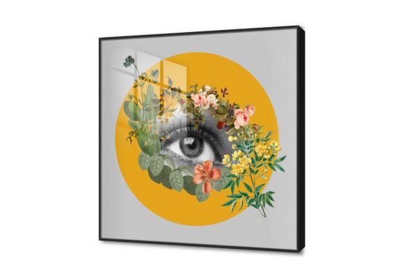 تابلوه مودرن بتصميم العين والزهور الطبيعية SA107898 كل التابلوهات المودرن, اعمال و شركات, عيادات - طبيه - مستشفيات, ورود - زهور - نباتات اخضر - زيتى, اصفر, رمادى ديجيتال آرت, مودرن مكاتب – شركات - اعمال اكريليك, ببرواز, برواز اسود, مربع