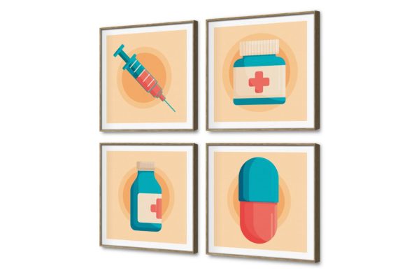 مجموعة تابلوهات مودرن بتصاميم طبية مميزة SA108237 كل التابلوهات المودرن, اعمال و شركات, عيادات - طبيه - مستشفيات احمر - نبيتى, ازرق - تركواز, برتقالى الستريشن - فيكتور, بسيط و هادئ, مودرن مكاتب – شركات - اعمال ببرواز, برواز SF9, برواز خشبى, مربع