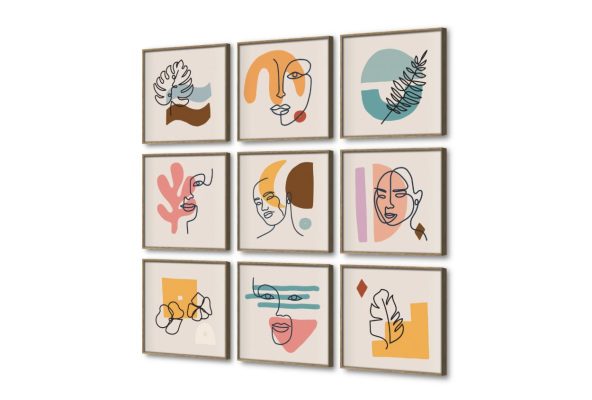 مجموعة تابلوهات مودرن بتصاميم رسم خطي مميزة SA107115 كل التابلوهات المودرن, اعمال و شركات, عيادات - طبيه - مستشفيات, تجريدي متعدد الالوان الستريشن - فيكتور, بوهو ستايل, رسم خطى, مودرن غرفة المعيشة ببرواز, برواز خشبى, مربع