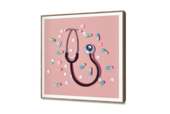 تابلوه مودرن لسماعة طبيب مع كبسولات دواء SA108876 كل التابلوهات المودرن, اعمال و شركات, عيادات - طبيه - مستشفيات ازرق - تركواز, اسود, بينك – فوشيا الستريشن - فيكتور, بسيط و هادئ, مودرن مكاتب – شركات - اعمال ببرواز, برواز SF9, برواز خشبى, مربع