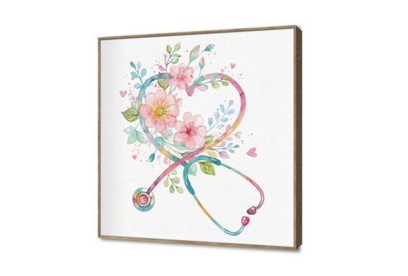 تابلوه مودرن سماعة طبيب مع زهور رقيقة SA109436 كل التابلوهات المودرن, اعمال و شركات, عيادات - طبيه - مستشفيات درجات الباستيل, متعدد الالوان الوان مائية, بسيط و هادئ, لوحات فنية, مودرن مكاتب – شركات - اعمال ببرواز, برواز خشبى, مربع