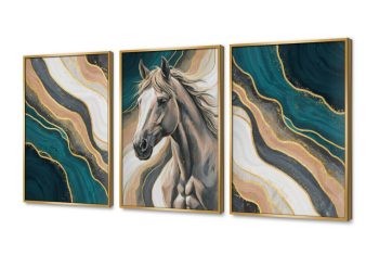 تابلوه كانفاس الحصان والتموجات الذهبية SA98501 كل التابلوهات المودرن, احصنه, تجريدي, حيوانات و طيور اخضر - زيتى, بنى - بيج, فضى – ذهبى الوان زيتية - اكريليك, لوحات فنية, مودرن غرفة الاستقبال, غرفة المعيشة بالعرض, ببرواز, برواز ذهبى, مستطيل