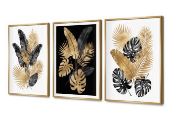 لوحات استوائية ذهبية عصرية SA98530 كل التابلوهات المودرن, اوراق شجر - نباتات, ورود - زهور - نباتات اسود, فضى – ذهبى الستريشن - فيكتور, ديجيتال آرت, لوحات فنية, مودرن غرفة الاستقبال, غرفة المعيشة, مكاتب – شركات - اعمال بالعرض, ببرواز, برواز SF9, برواز ذهبى, مستطيل